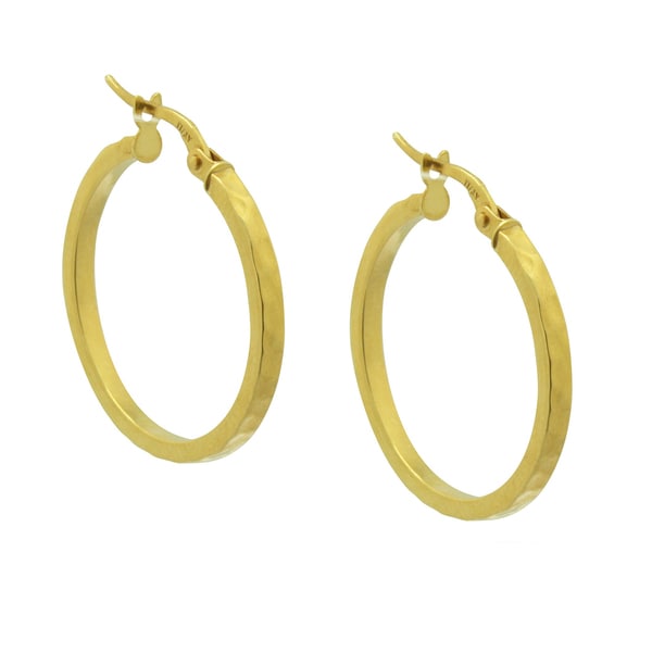 Gioelli 14k Yellow Gold Hammered Hoop Earrings Gold Earrings