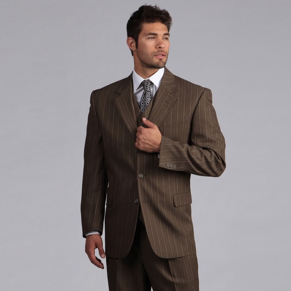 Shop Lucelli Men's Mocha Pin Stripes Vested 3 Button Suit - Free ...