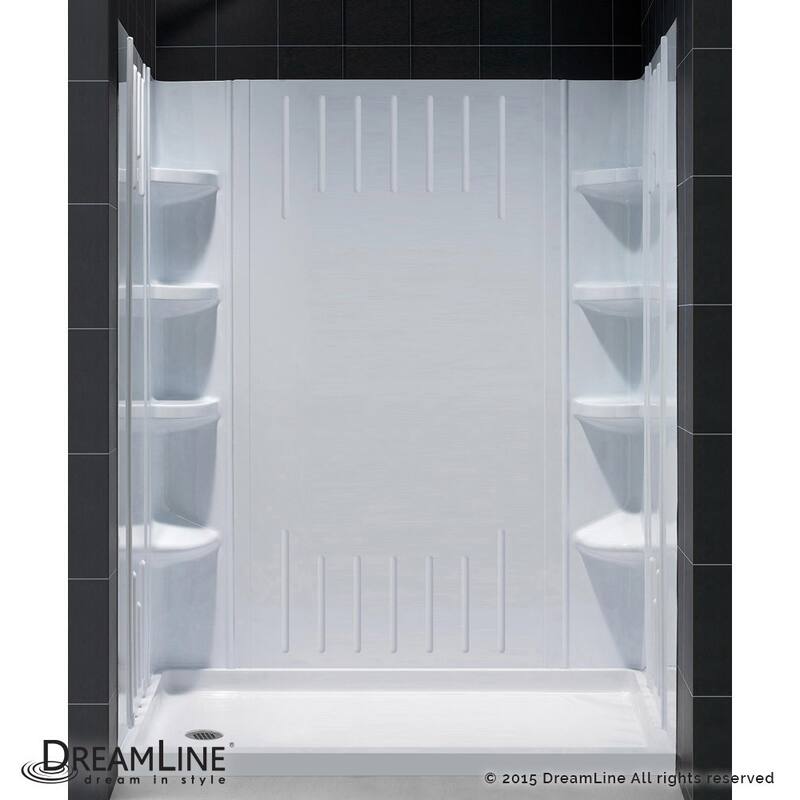 DreamLine 32 in. D x 60 in. W x 75 5/8 in. H Single Threshold Shower Base and Acrylic Backwall Kit - 32" x 60" - Left