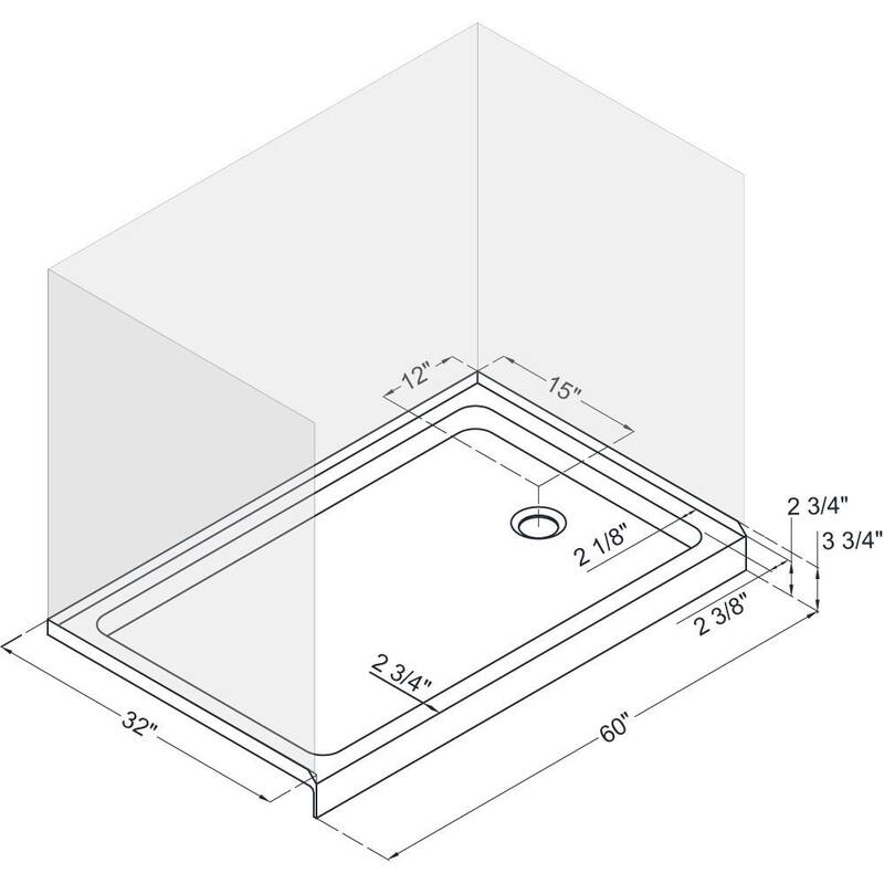 DreamLine 32 in. D x 60 in. W x 75 5/8 in. H Single Threshold Shower Base and Acrylic Backwall Kit - 32" x 60"