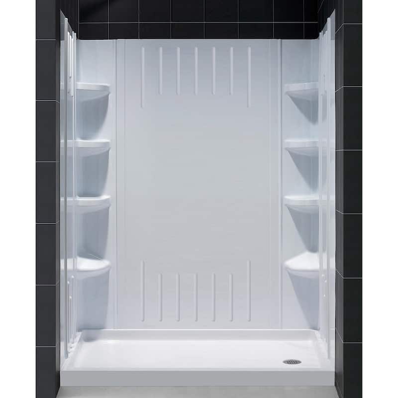 DreamLine 32 in. D x 60 in. W x 75 5/8 in. H Single Threshold Shower Base and Acrylic Backwall Kit - 32" x 60"