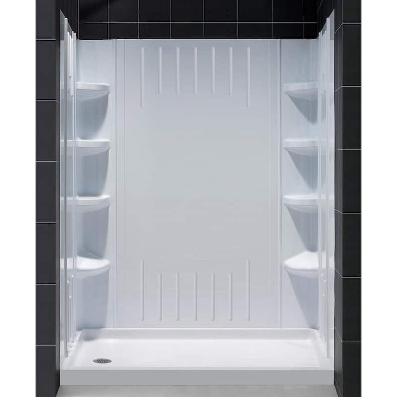 DreamLine 32 in. D x 60 in. W x 75 5/8 in. H Single Threshold Shower Base and Acrylic Backwall Kit - 32" x 60"