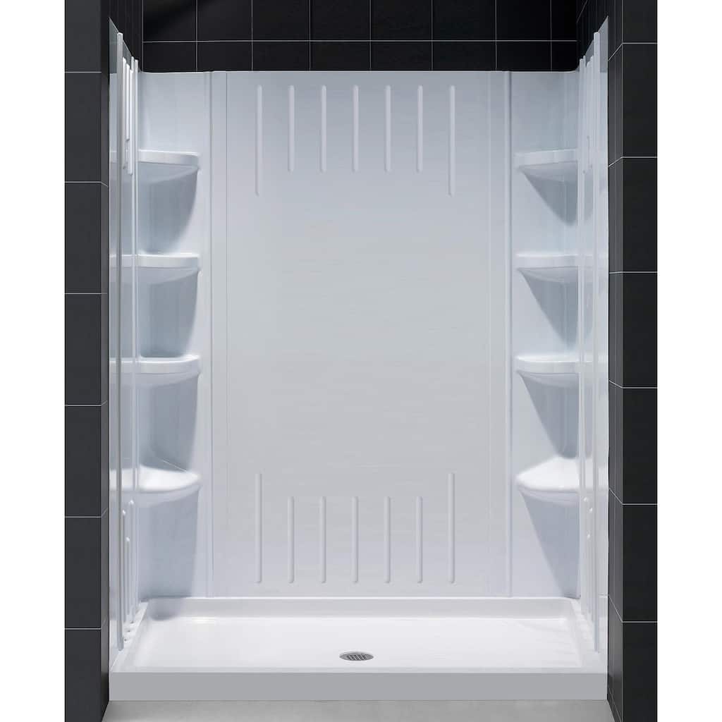 DreamLine 32 in. D x 60 in. W x 75 5/8 in. H Single Threshold Shower Base and Acrylic Backwall Kit - 32" x 60"