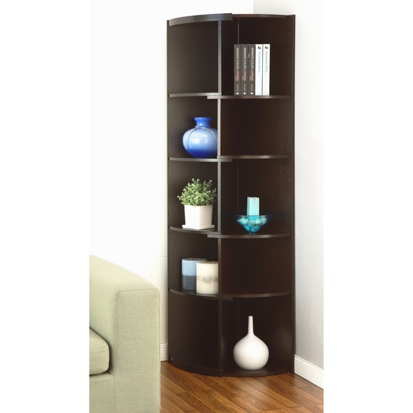 Furniture of America Collins Contemporary Curvy Walnut Corner Bookcase