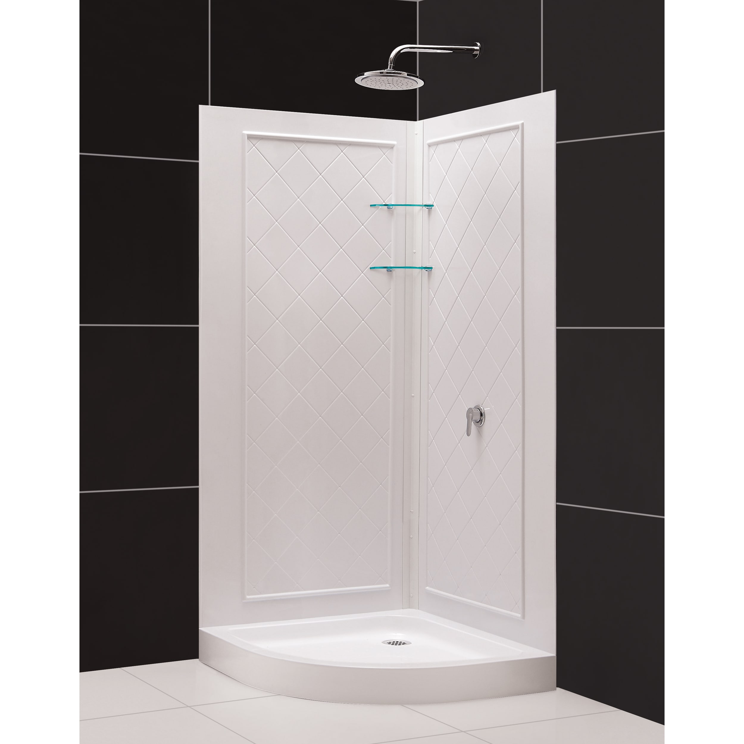 SlimLine Quarter Round Shower Tray and QWALL-4 Shower Backwalls Kit - Bed  Bath & Beyond - 8084084