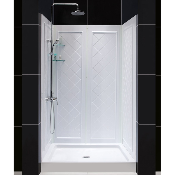 SlimLine Single Threshold Slip Resistant Shower Base and QWALL 5