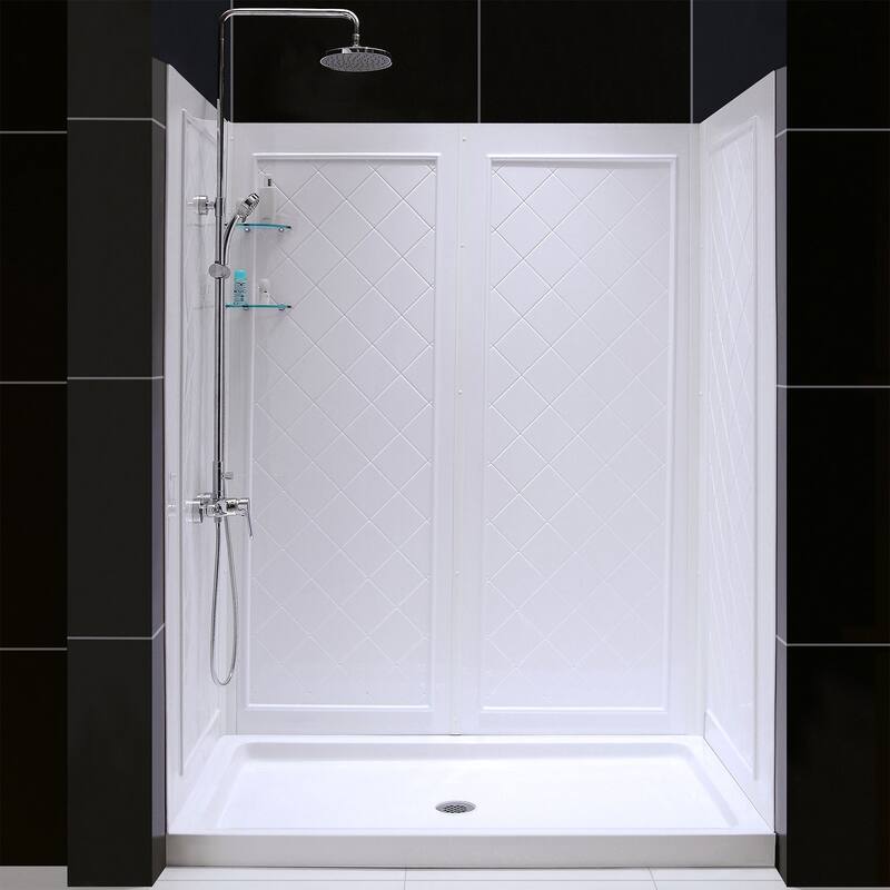 DreamLine 30 in. D x 60 in. W x 76 3/4 in. H Single Threshold Shower Base and Acrylic Backwall Kit - 30" x 60"