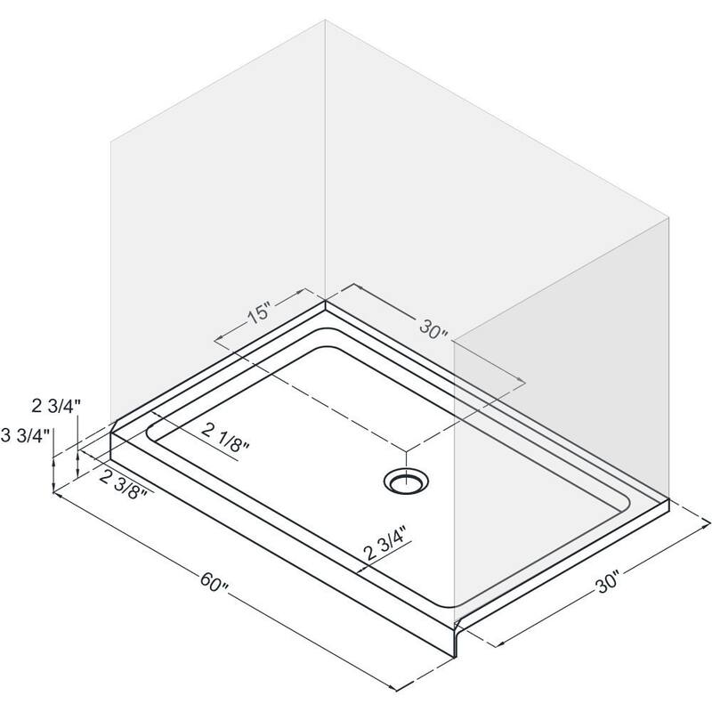 DreamLine 30 in. D x 60 in. W x 76 3/4 in. H Single Threshold Shower Base and Acrylic Backwall Kit - 30" x 60"