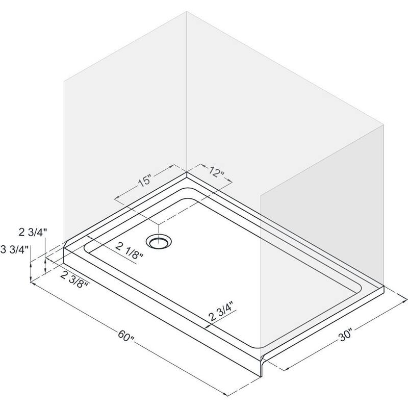 DreamLine 30 in. D x 60 in. W x 76 3/4 in. H Single Threshold Shower Base and Acrylic Backwall Kit - 30" x 60"