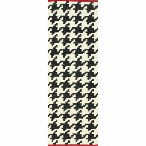 nuLOOM Handmade Flatweave Houndstooth Black Wool Runner (2'6 x 8') Nuloom Runner Rugs