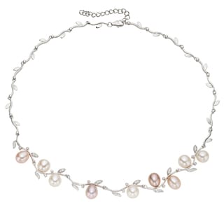 Pearlyta Sterling Silver Multi colored Pearl Necklace (9 10 mm) Pearlyta Pearl Necklaces