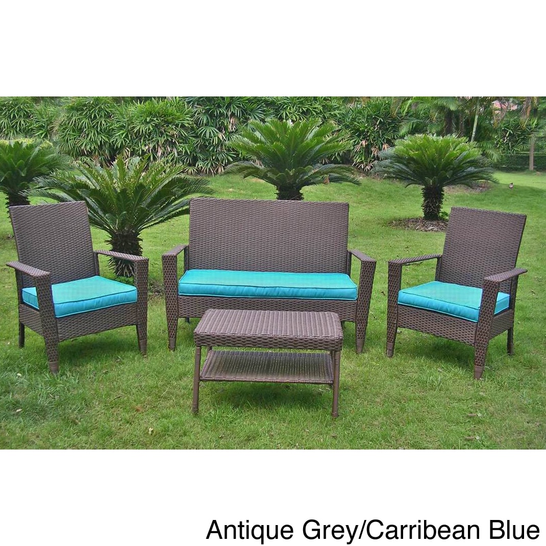 International Caravan Contemporary Resin Wicker Settee Group With Corded Cushions