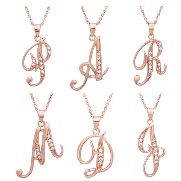 Shop Sterling Essentials Rose Gold over Silver CZ Script Initial Necklace - On Sale - Free ...