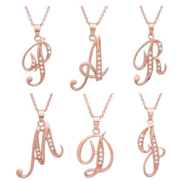 Shop Sterling Essentials Rose Gold over Silver CZ Script Initial ...