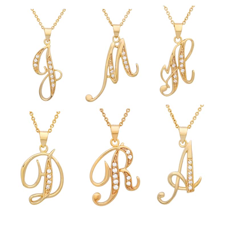 Gold Plated Silver CZ Script Initial Necklace by Roberto Martinez. - A