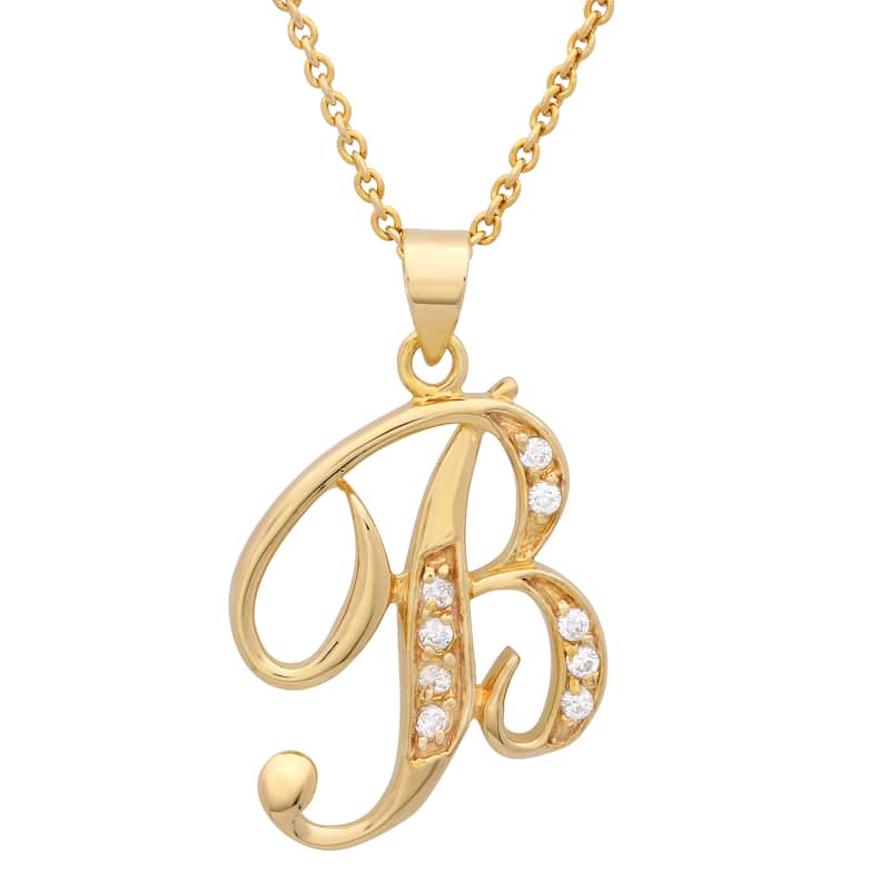 Gold Plated Silver CZ Script Initial Necklace by Roberto Martinez. - B