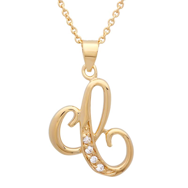 Gold Plated Silver CZ Script Initial Necklace by Roberto Martinez. - C
