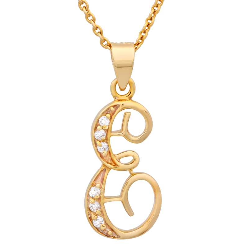 Gold Plated Silver CZ Script Initial Necklace by Roberto Martinez.