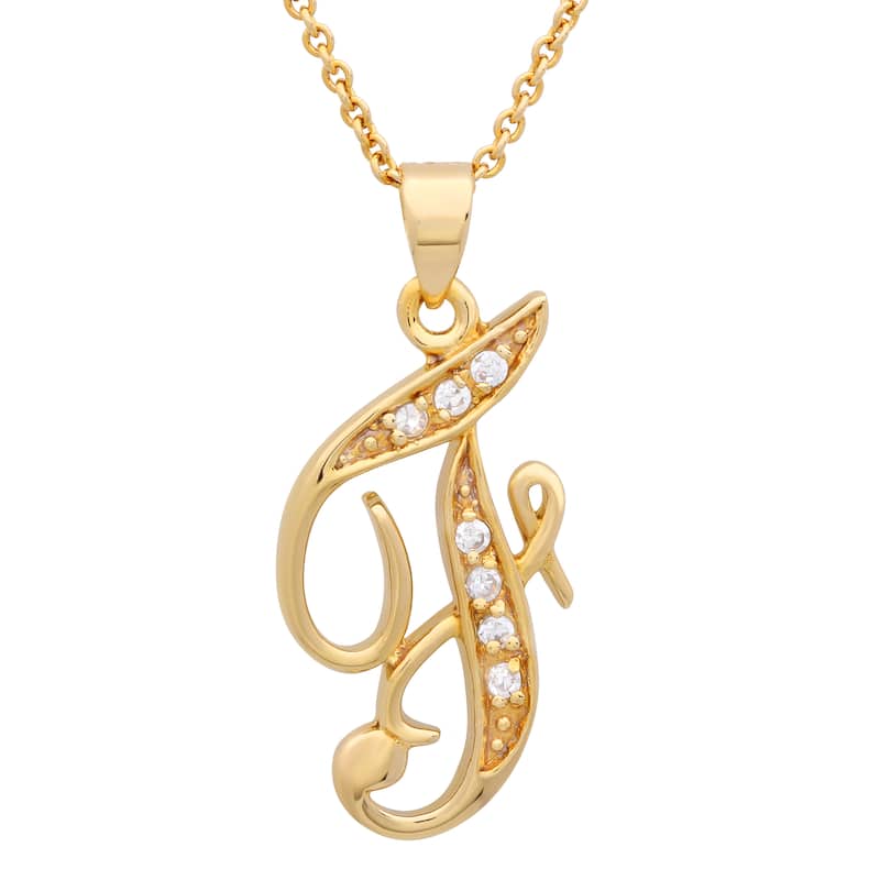 Gold Plated Silver CZ Script Initial Necklace by Roberto Martinez. - F