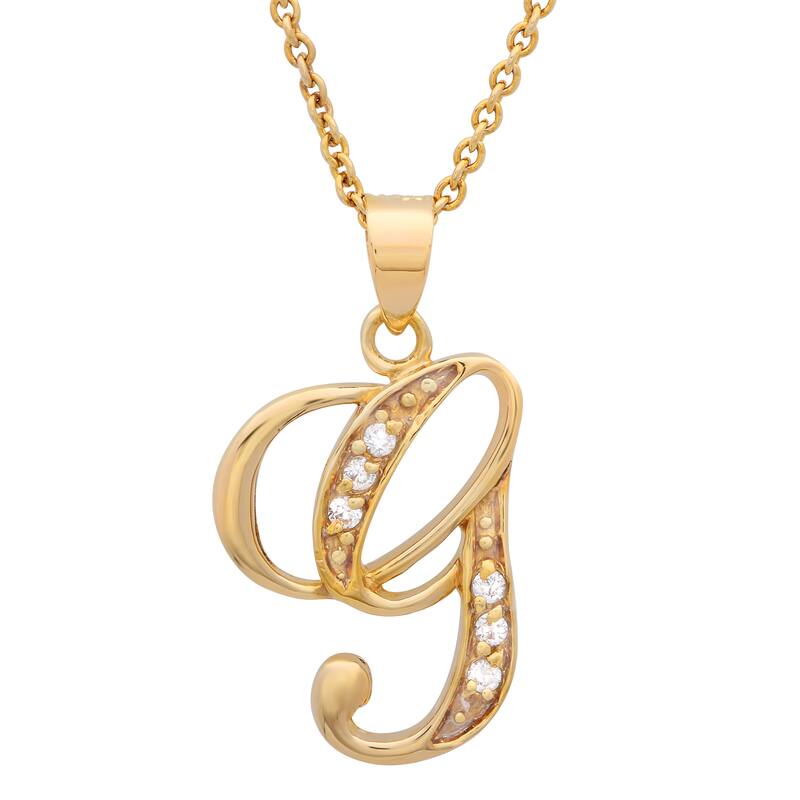 Gold Plated Silver CZ Script Initial Necklace by Roberto Martinez. - G