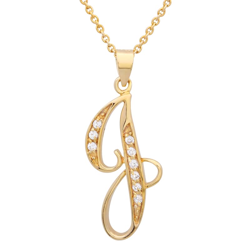Gold Plated Silver CZ Script Initial Necklace by Roberto Martinez.