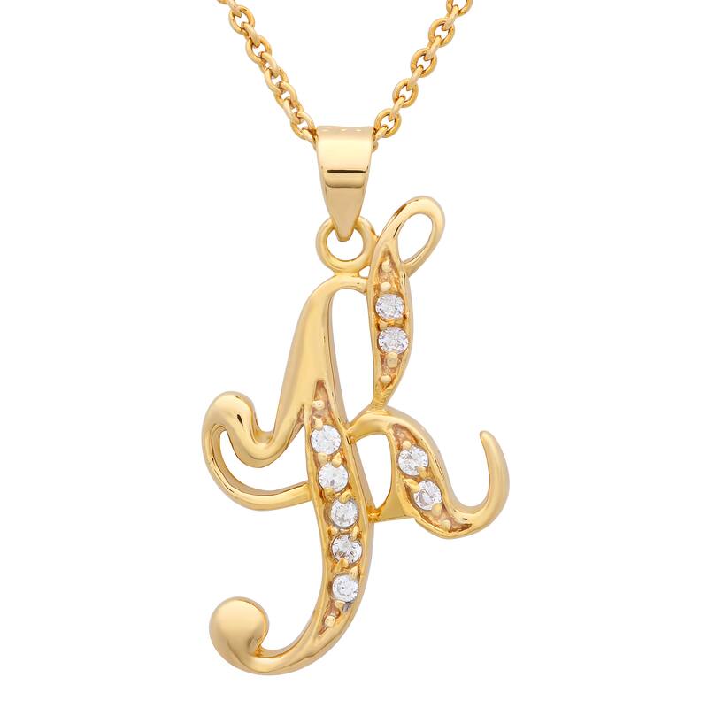 Gold Plated Silver CZ Script Initial Necklace by Roberto Martinez. - K