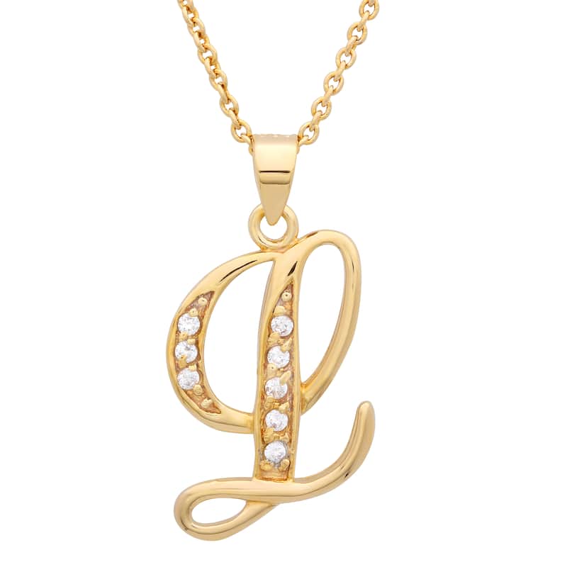 Gold Plated Silver CZ Script Initial Necklace by Roberto Martinez.