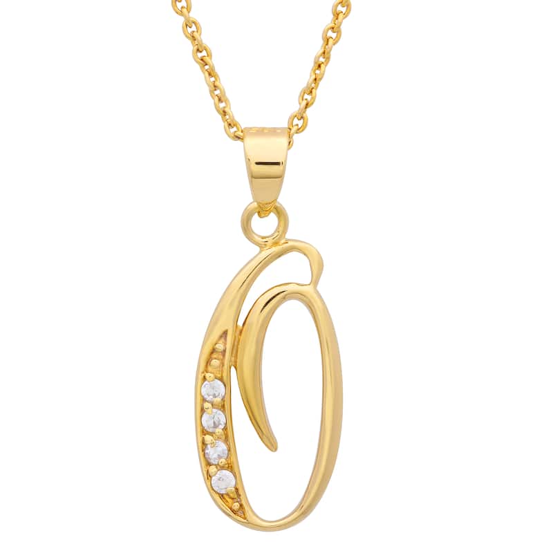 Gold Plated Silver CZ Script Initial Necklace by Roberto Martinez. - O