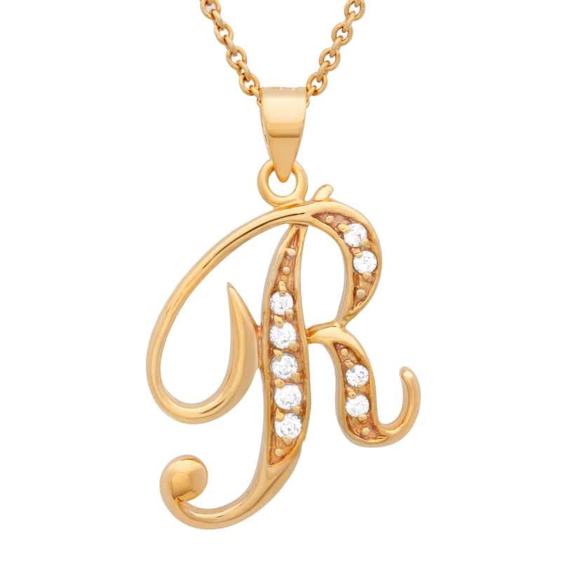 Gold Plated Silver CZ Script Initial Necklace by Roberto Martinez.