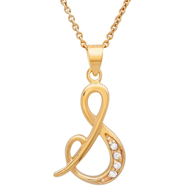 Gold Plated Silver CZ Script Initial Necklace by Roberto Martinez. - S
