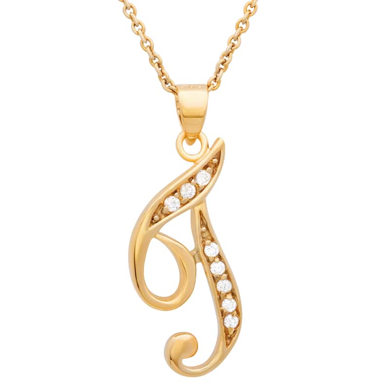 Gold Plated Silver CZ Script Initial Necklace by Roberto Martinez. - T