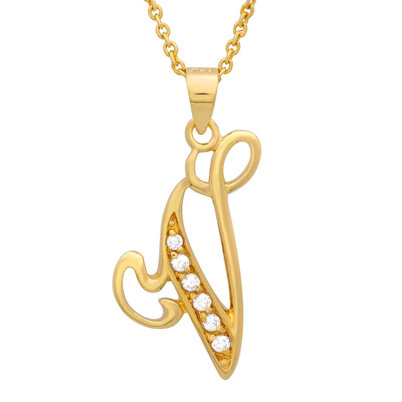 Gold Plated Silver CZ Script Initial Necklace by Roberto Martinez.