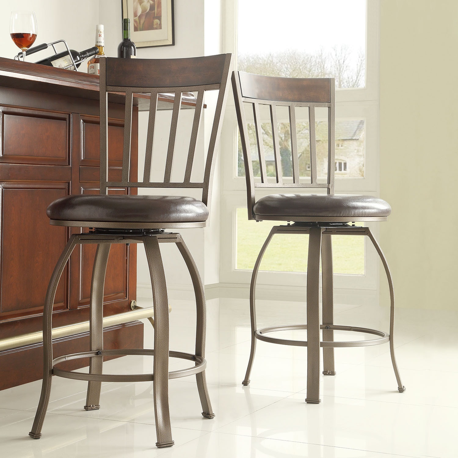 Shop Keyaki Rustic Bronze Swivel High Back Counter Height Stools (Set