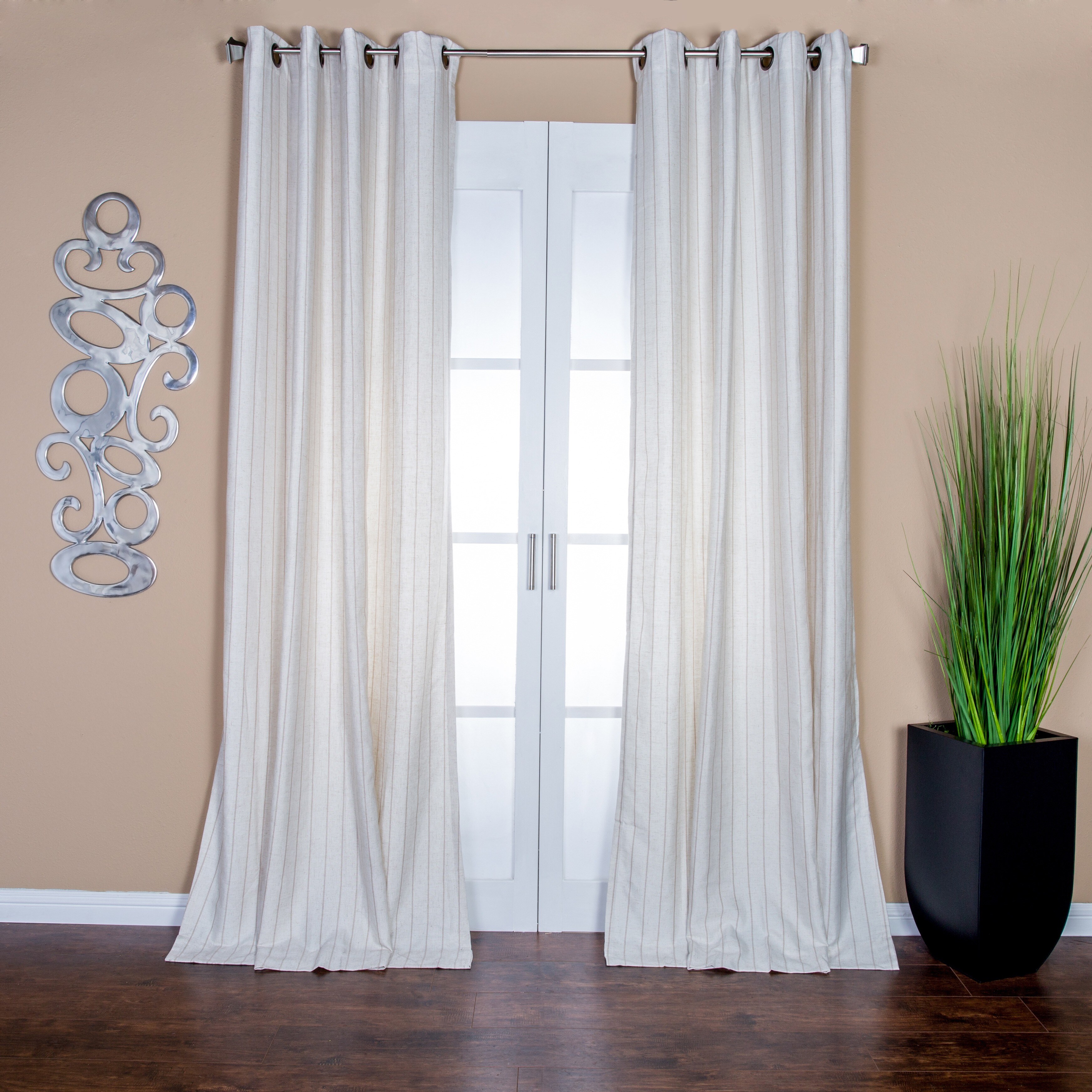 Shop Lambrequin Sahara Cream Pinstripe Linen Blend 96 Inch Curtain