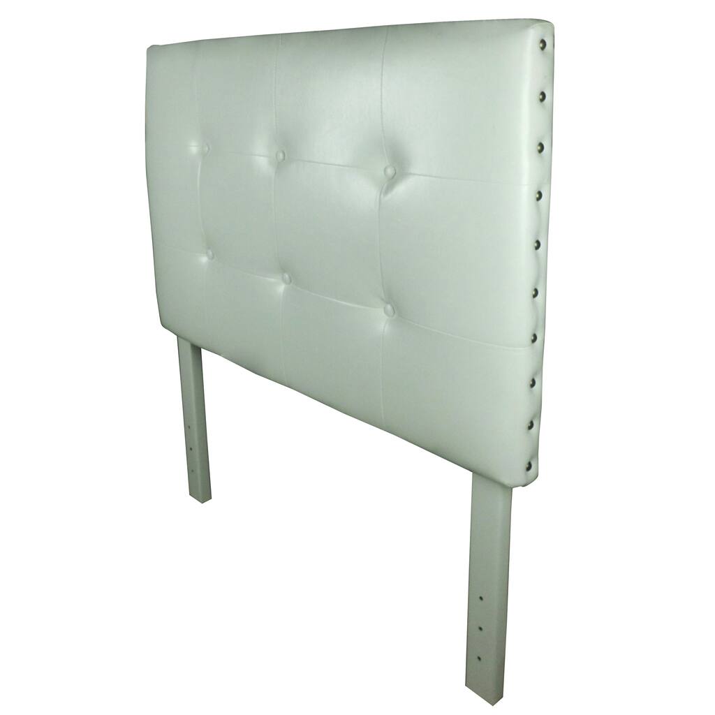 Classic White Faux Leather Tufted Nailhead Trim Twin-size Headboard