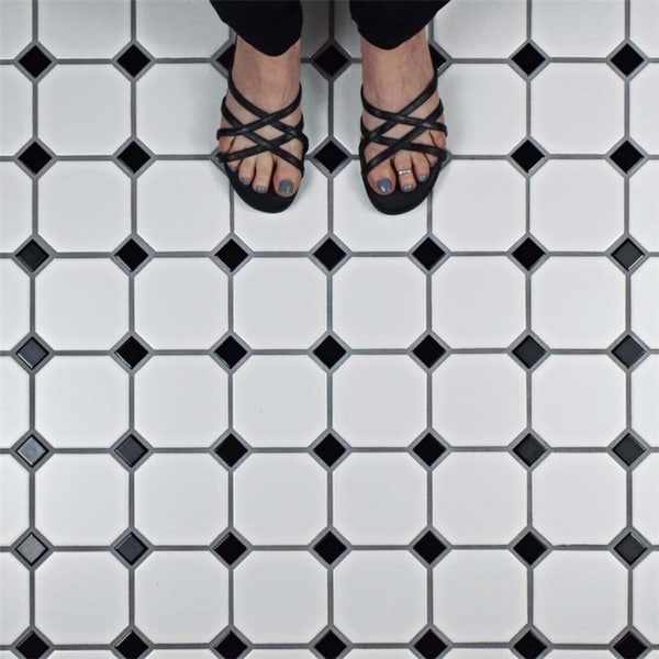 Somertile 11 625x11 625 Inch Victorian Octagon White With Black Somertile 11 625x11 625 Inch Victorian Octagon White With Black Dot Porcelain Mosaic Floor
