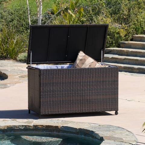 Outdoor Small Brown Wicker Cushion Box by Christopher Knight Home