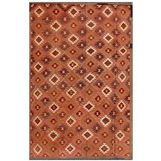 Afghan Hand-knotted Mimana Kilim Brown/ Pink Wool Rug (7'1 x 10'10) - 7'1" x 10'10"