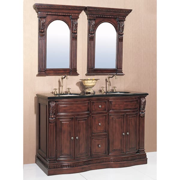 Granite Top 60-inch Double Sink Bathroom Vanity with a Pair of Matching ...