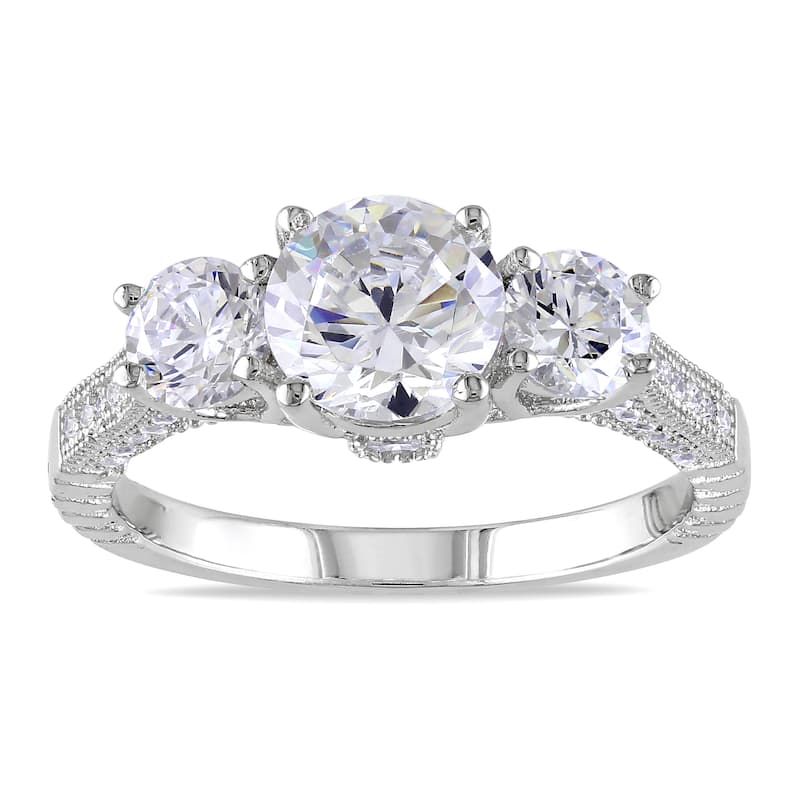 Miadora Sterling Silver Round-cut Cubic Zirconia Engagement Ring - 5