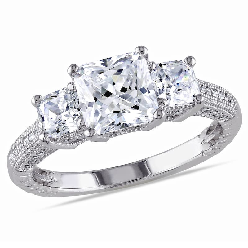 Miadora Sterling Silver White Square Cut Cubic Zirconia Engagement Ring