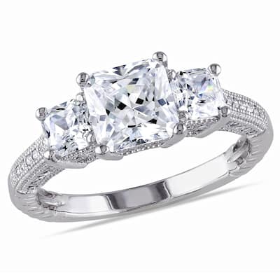 Miadora Sterling Silver White Square Cut Cubic Zirconia Engagement Ring