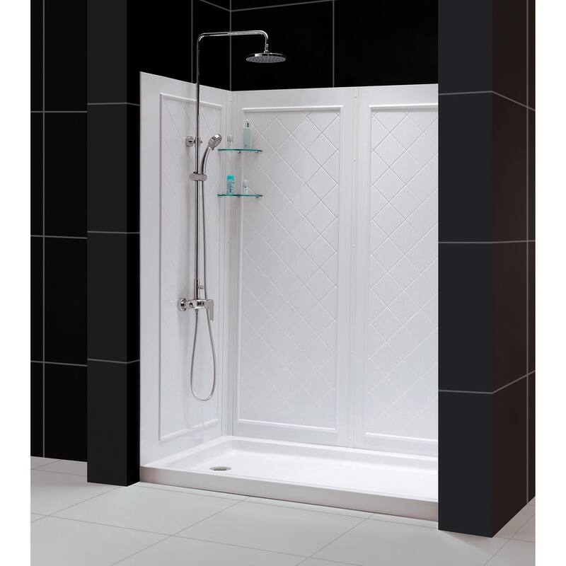DreamLine 32 in. D x 60 in. W x 76 3/4 in. H Single Threshold Shower Base and Acrylic Backwall Kit - 32" x 60" - 32" x 60"