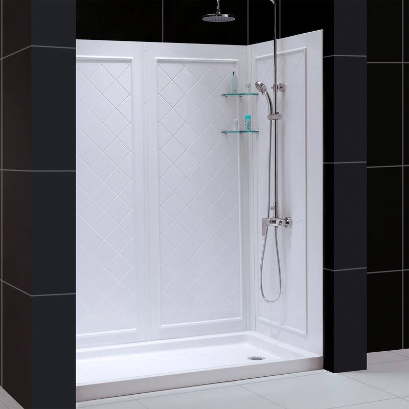 DreamLine 32 in. D x 60 in. W x 76 3/4 in. H Single Threshold Shower Base and Acrylic Backwall Kit - 32" x 60" - 32" x 60"