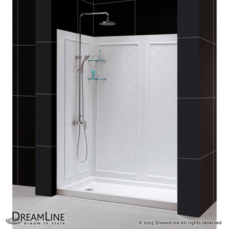 DreamLine 32 in. D x 60 in. W x 76 3/4 in. H Single Threshold Shower Base and Acrylic Backwall Kit - 32" x 60" - 32" x 60"