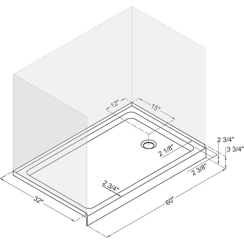 DreamLine 32 in. D x 60 in. W x 76 3/4 in. H Single Threshold Shower Base and Acrylic Backwall Kit - 32" x 60" - 32" x 60"