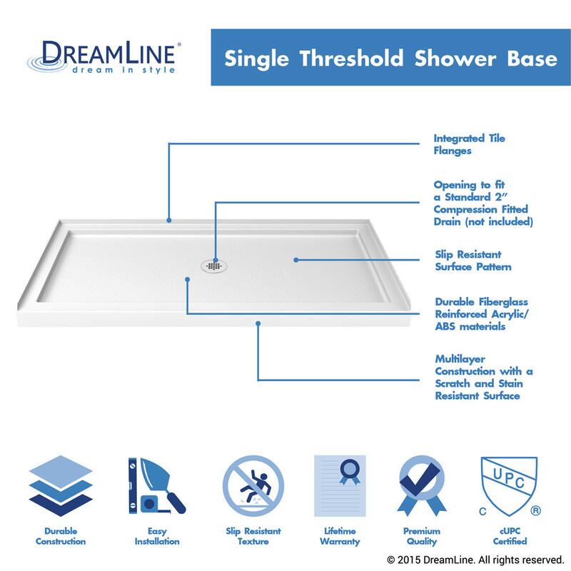 DreamLine 32 in. D x 60 in. W x 76 3/4 in. H Single Threshold Shower Base and Acrylic Backwall Kit - 32" x 60" - 32" x 60"