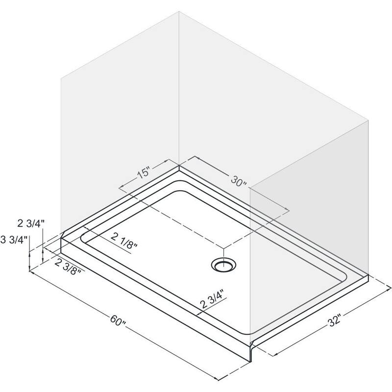 DreamLine 32 in. D x 60 in. W x 76 3/4 in. H Single Threshold Shower Base and Acrylic Backwall Kit - 32" x 60" - 32" x 60"