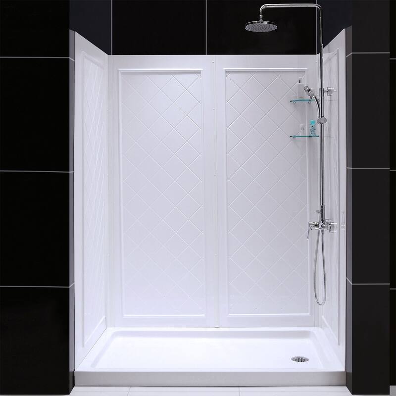 DreamLine 32 in. D x 60 in. W x 76 3/4 in. H Single Threshold Shower Base and Acrylic Backwall Kit - 32" x 60" - 32" x 60" - Right