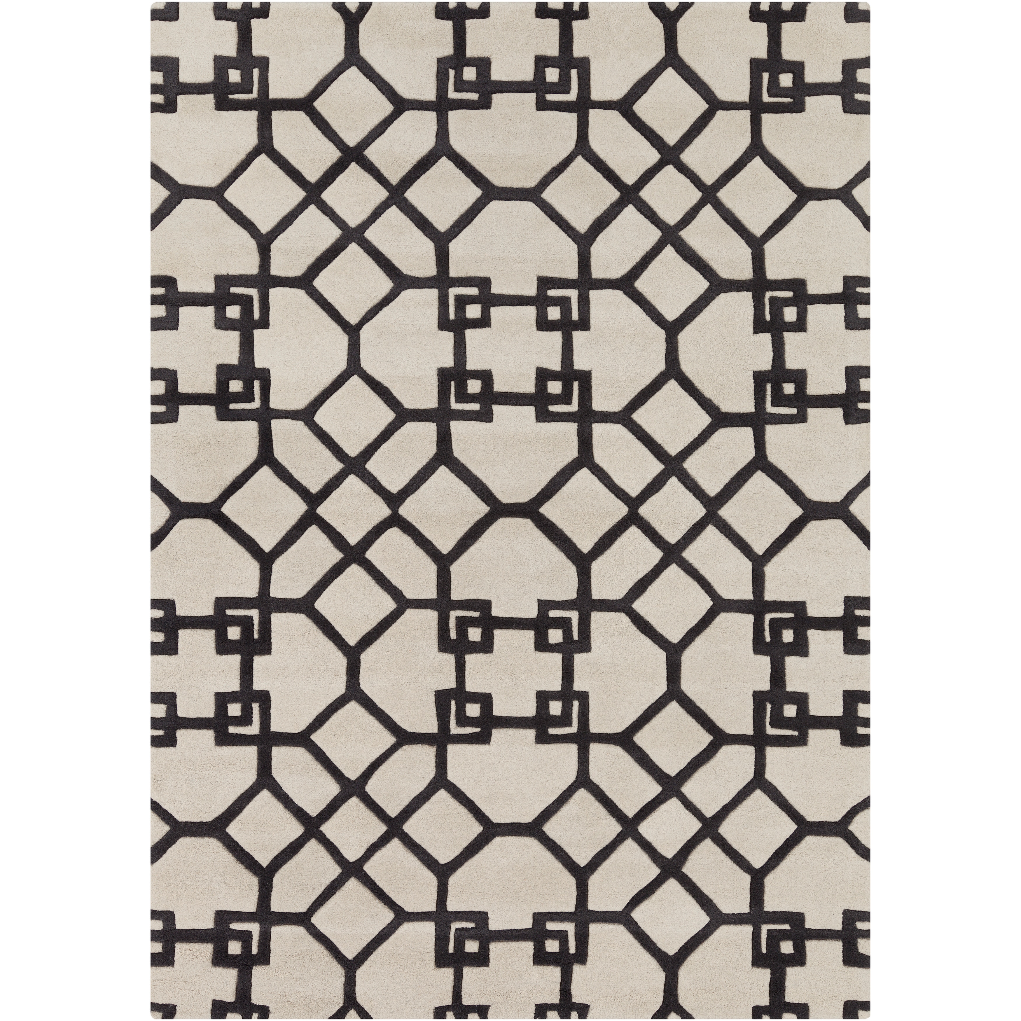 Mandara Hand tufted Geometric White/ Grey Wool Rug (5 X 7)